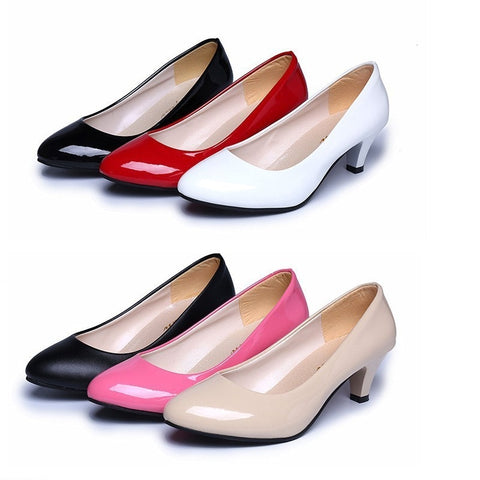 Patent leather Low Heels Shoes Women Professional Shoes Ladies Shallow Mouth Work Shoes Elegant Ladies Office Shoes