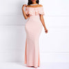 Sexy Off Shoulder Mermaid Dress Women High Waist Ruffles Slash Neck Prom Evening Floor Length Pink Sweet Elegant Bodycon Dresses