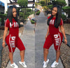 Casual Pink Letter Print Women Two Piece Set 2019 New Summer Rompers Sexy Striped T-Shirts And Skinny Pants 2pcs Outfits