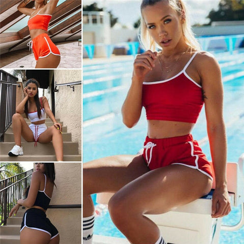 USA Women 2Pcs Suit Summer  Sexy Set Athletic Set
