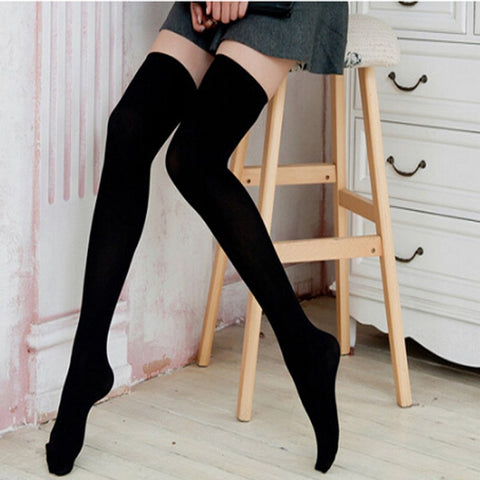1Pair New Hot Mini Women Girls Fashion Spring Summer Opaque Over Knee Thigh High Elastic Sexy Stockings Black/White Colors