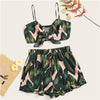 COLROVIE Jungle Knotted Shirred Cami And Flounce Hem Shorts Boho 2 Piece Outfits For Women 2019 Summer Beach Sexy Two Piece Set