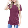 Women Short Sleeve Loose  Casual Wild   solid color Button Trim  Solid color Round Neck Tunic T-Shirt