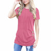 Women Short Sleeve Loose  Casual Wild   solid color Button Trim  Solid color Round Neck Tunic T-Shirt