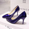 Plus Size 34-44 Hot Women Shoes Pointed Toe Pumps Patent Leather Dress High Heels Boat Wedding Zapatos Mujer Blue Wine Red